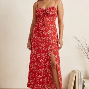 SHEIN Red Floral Tie-Front Maxi Dress with Side Slit